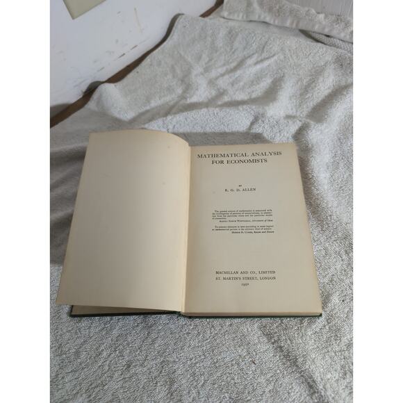 Mathematical Analysis for Economists by R. G. D. Allen, 1950 Vintage Hardcover - Picture 5 of 7